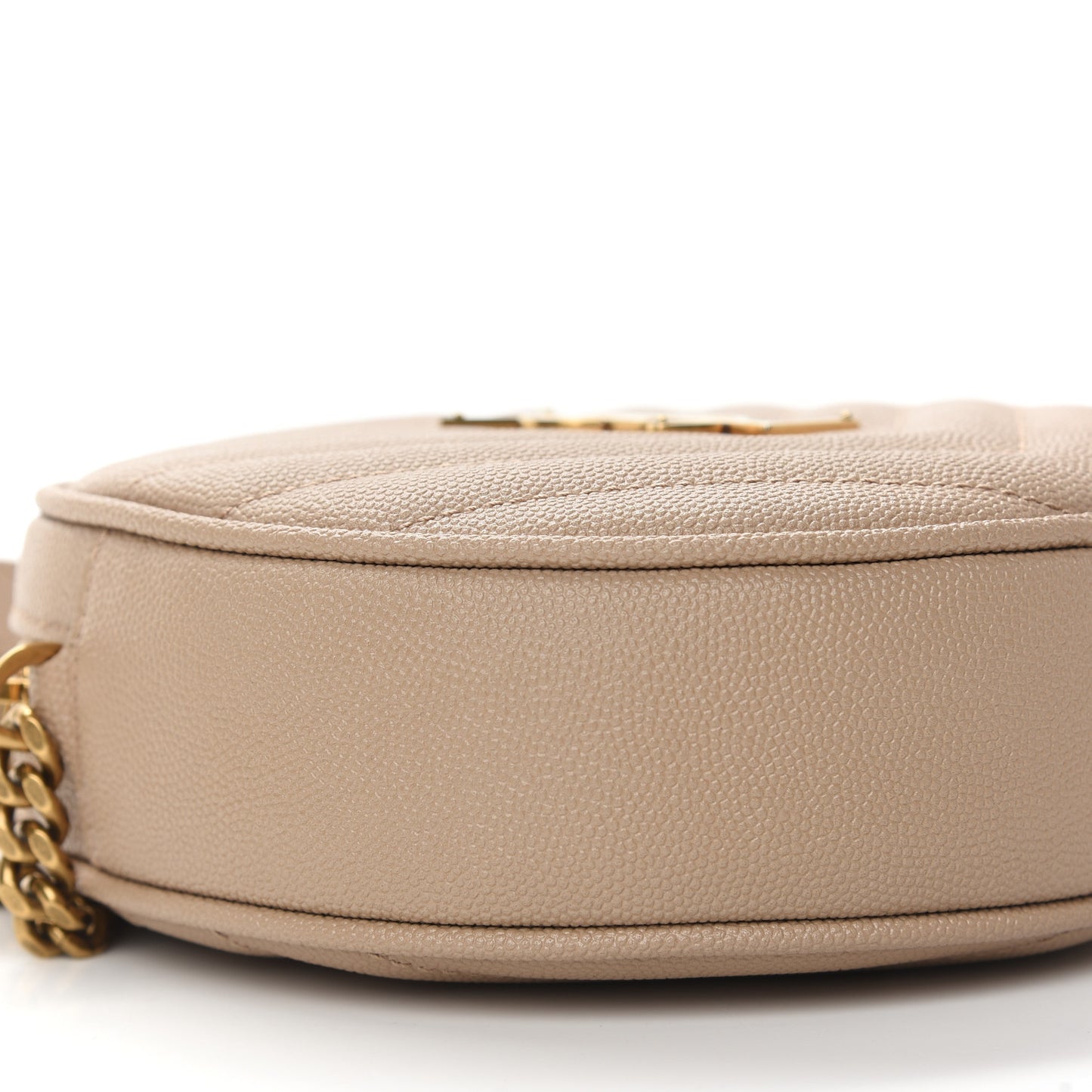 Grain De Poudre Matelasse Chevron Quilted Round Vinyle Camera Bag Gold Sand