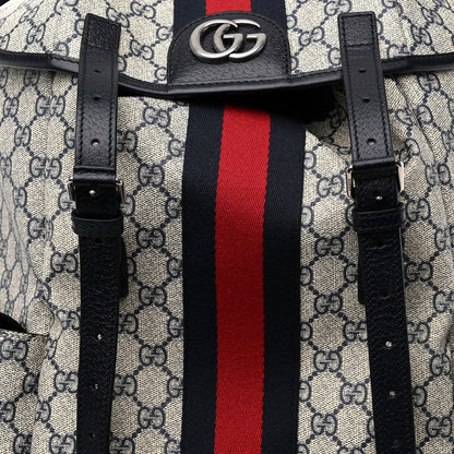 Gucci GG Supreme Monogram Medium Ophidia Double Buckle Backpack Beige Blue Black 7 of 9