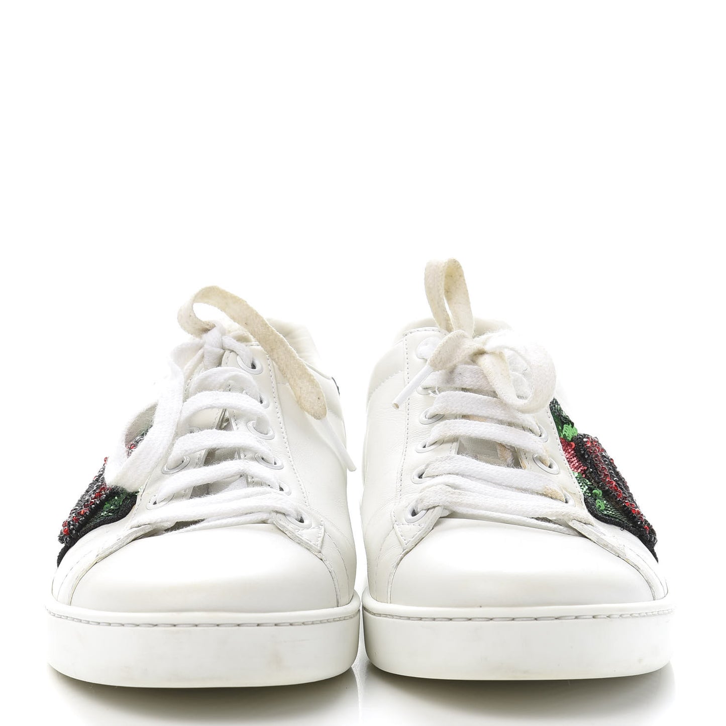 Calfskin Web Crystal Womens Mouth Ace Sneakers 38 White