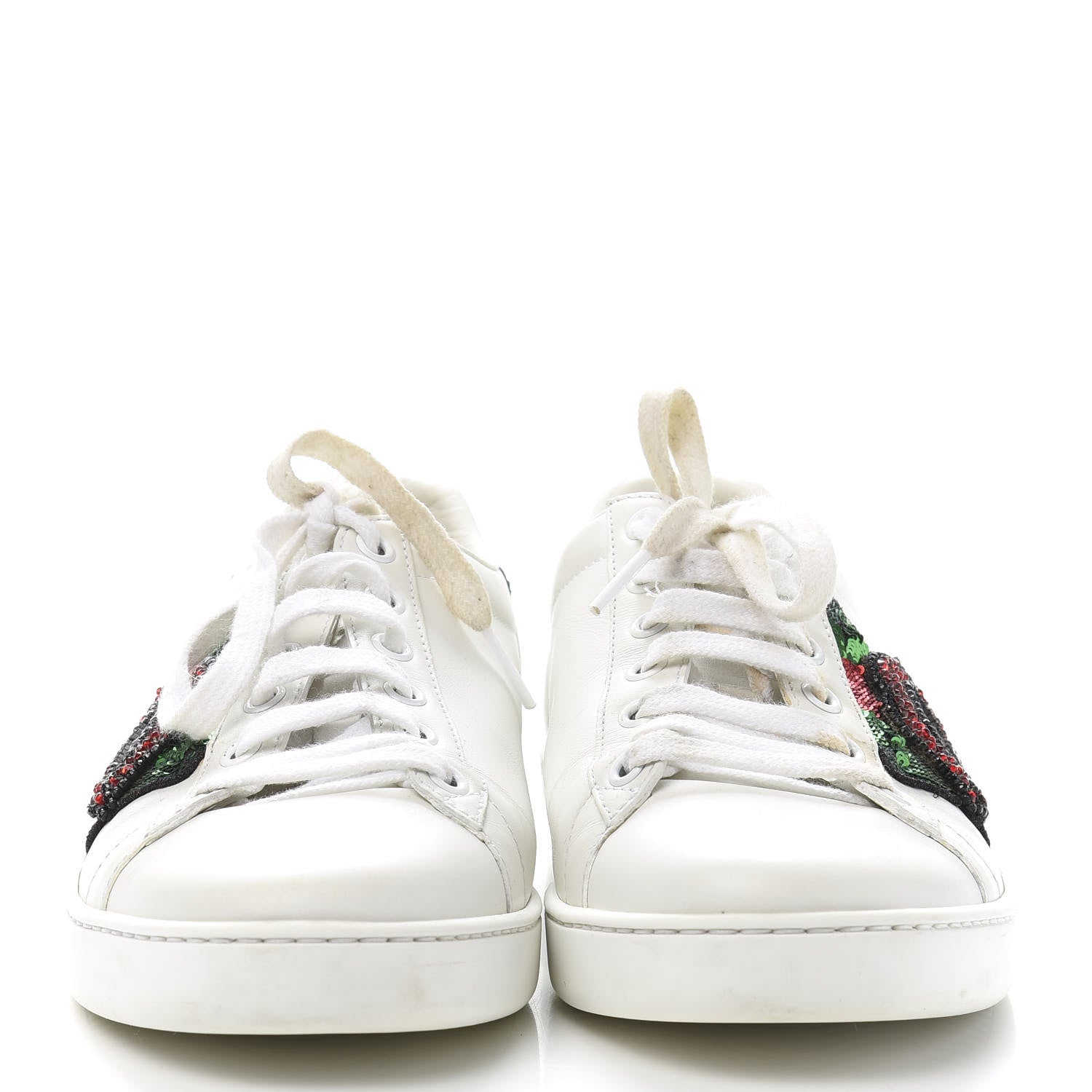 Gucci Calfskin Web Crystal Womens Mouth Ace Sneakers 38 White 2 of 9