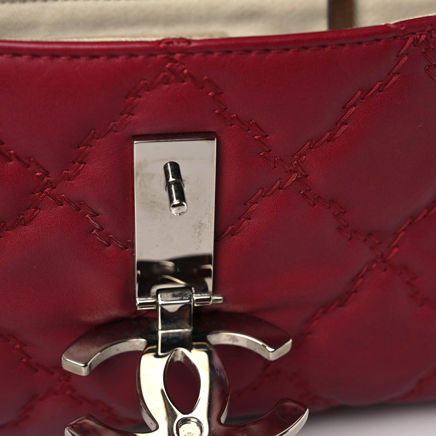 Chanel Calfskin Quilted Double Stitch Hamptons Clutch with Chain Red 18 of 19