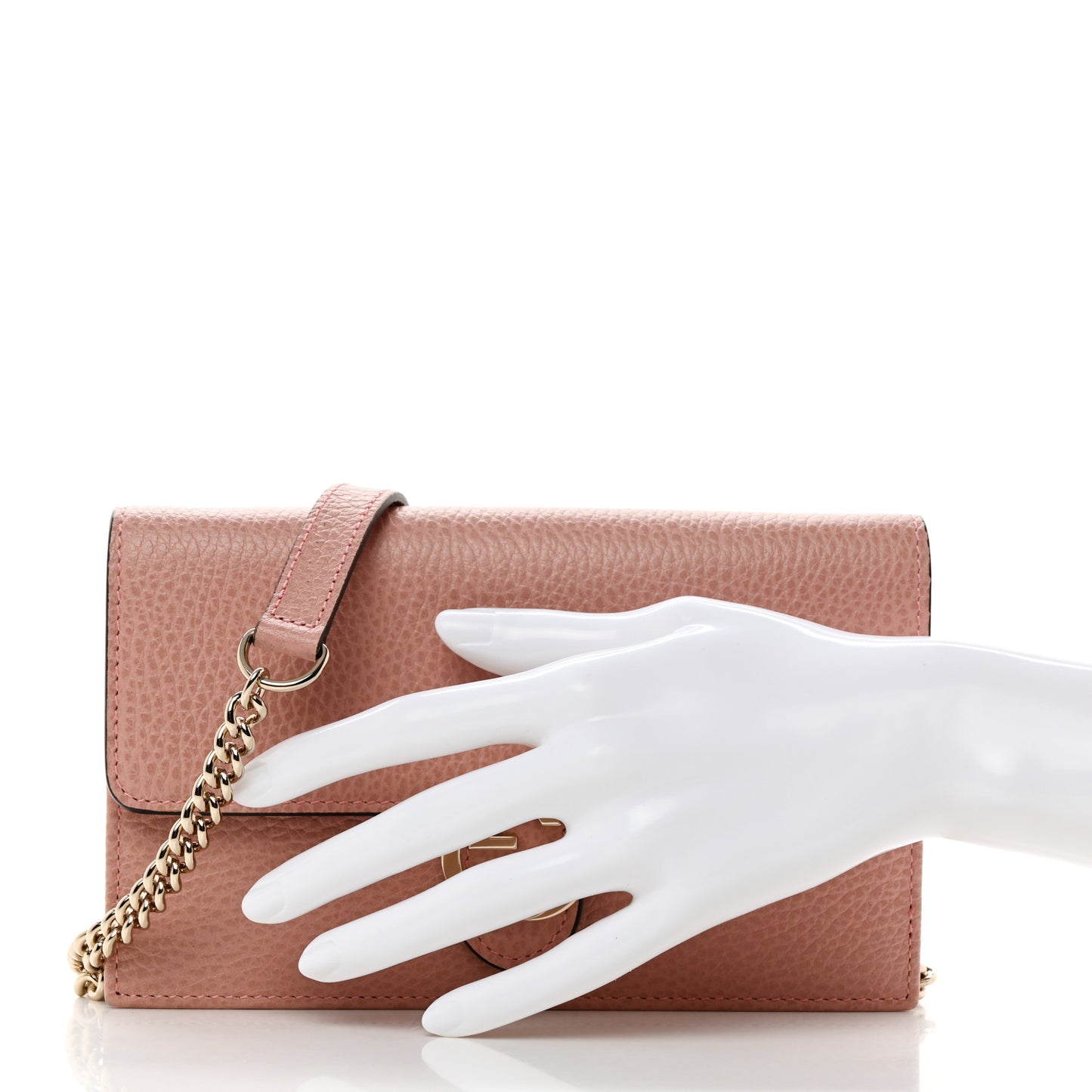 Dollar Calfskin Interlocking G Chain Wallet Soft Pink