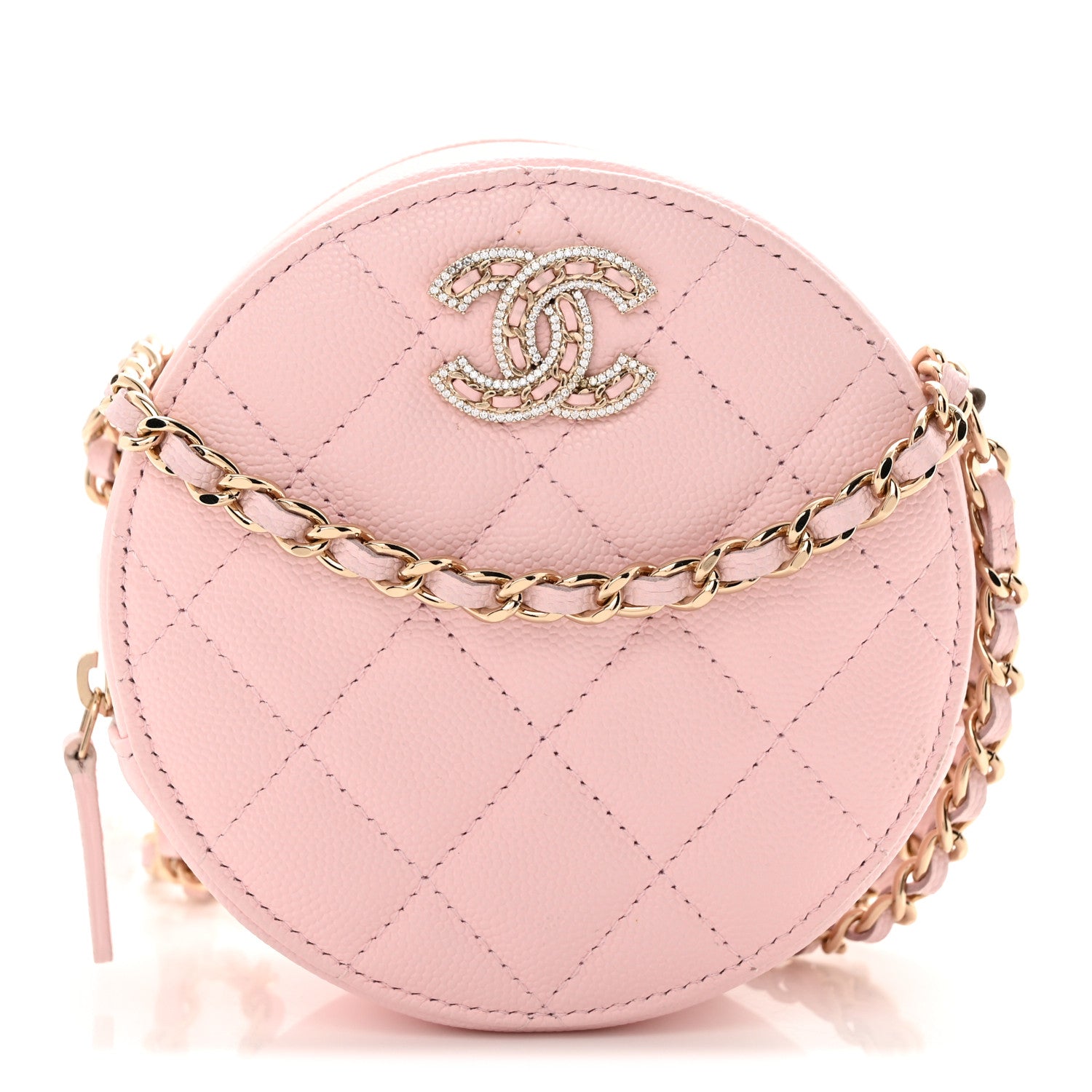 Chanel Caviar Quilted Crystal CC Round Clutch With Chain  Pink 1 of 10