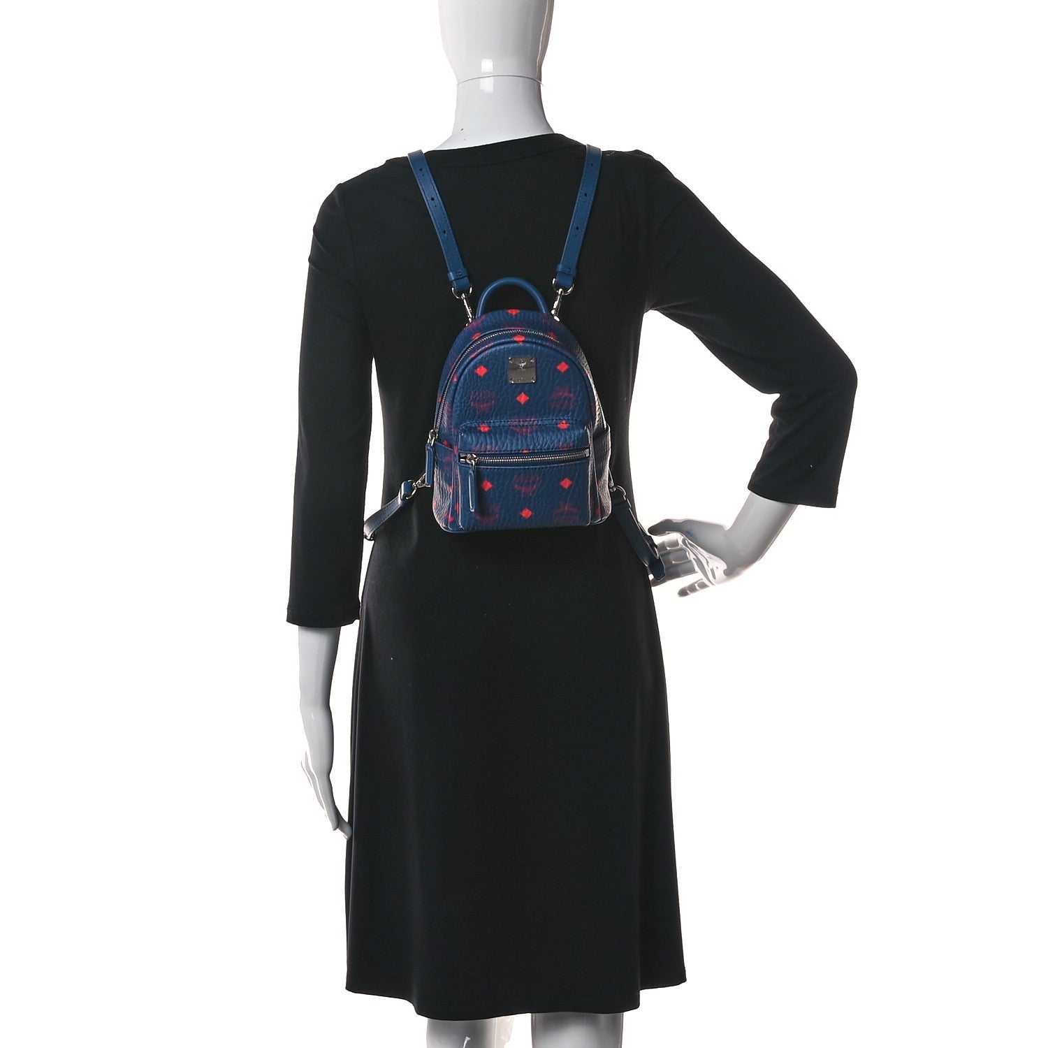 MCM Visetos X-Mini Stark Bebe Boo Backpack Deep Blue Sea 2 of 9