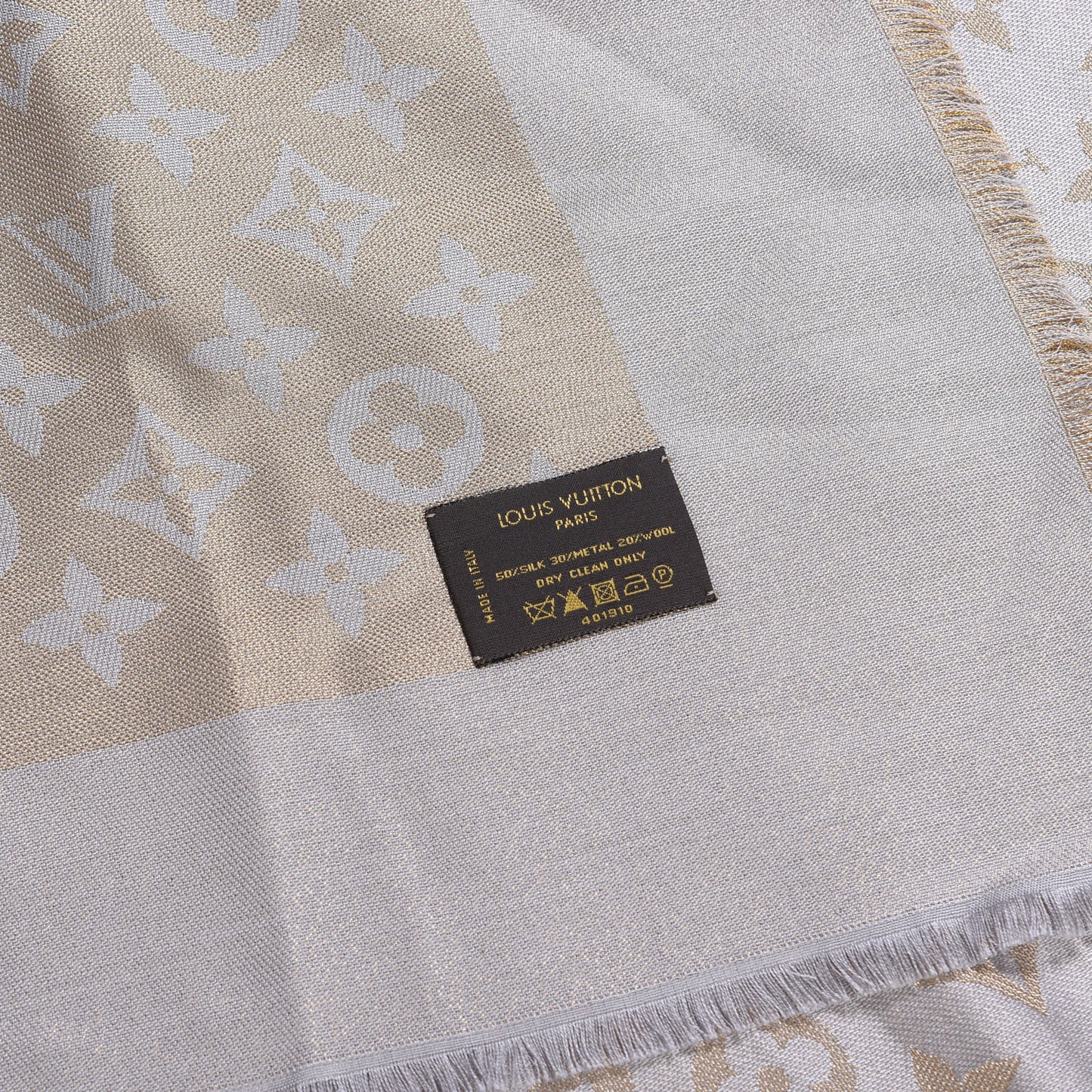 Silk Lurex Wool Monogram Shine Shawl Greige