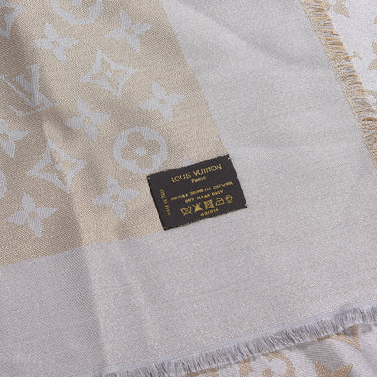 Louis Vuitton Silk Lurex Wool Monogram Shine Shawl Greige 3 of 3