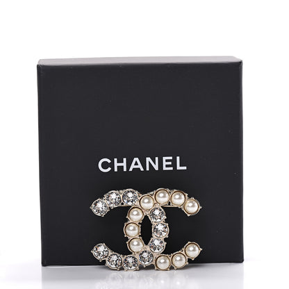 Chanel Pearl Crystal CC Brooch Gold Pearly White 4 of 4