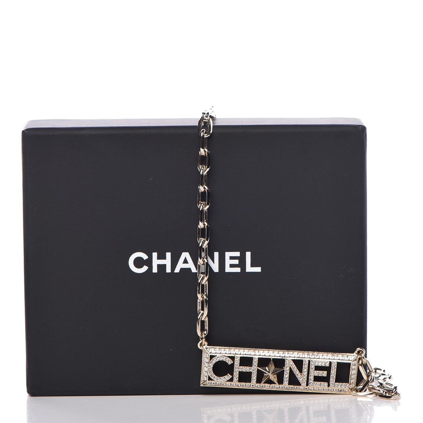 Crystal Chain Short Logo Necklace Gold