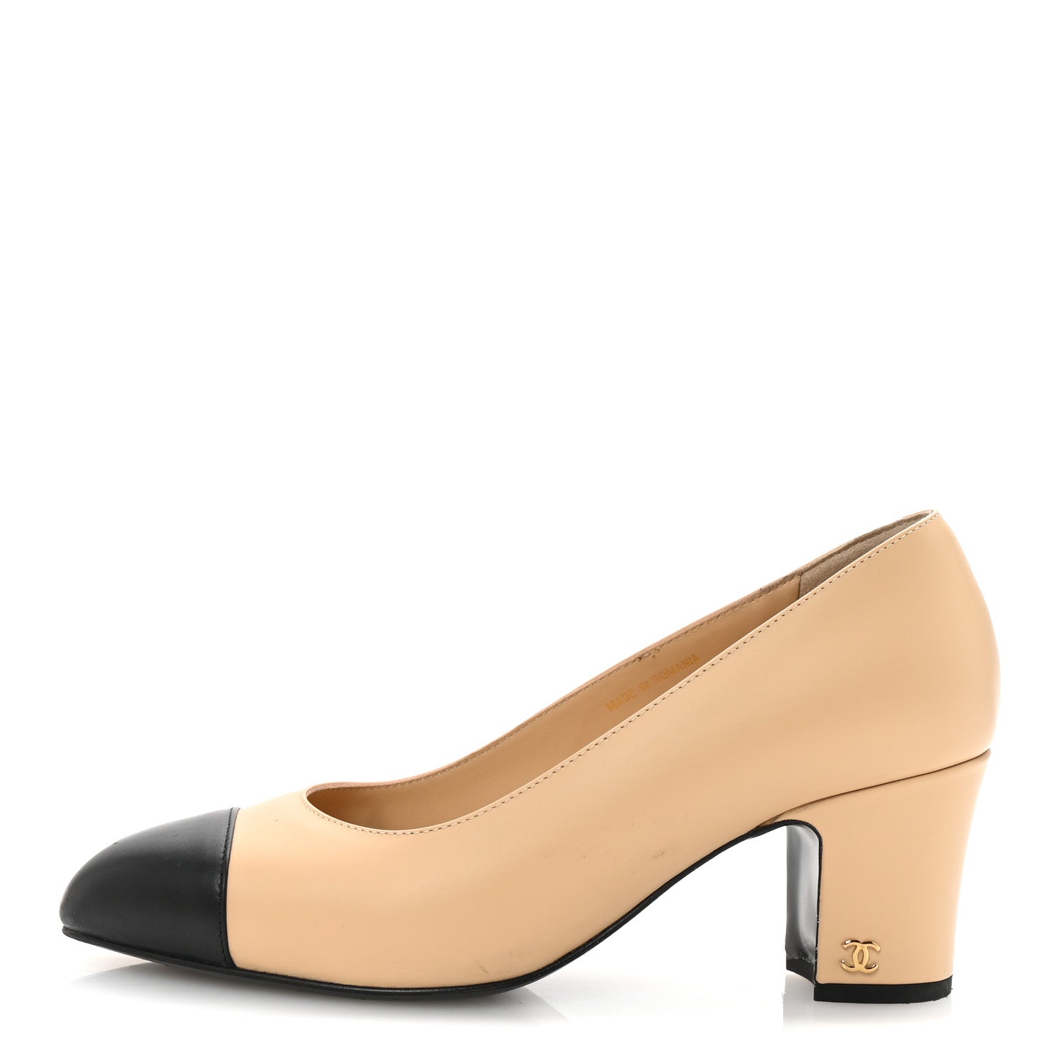 Chanel Lambskin Cap Toe CC Uniform Pumps 38 Beige Black 1 of 9