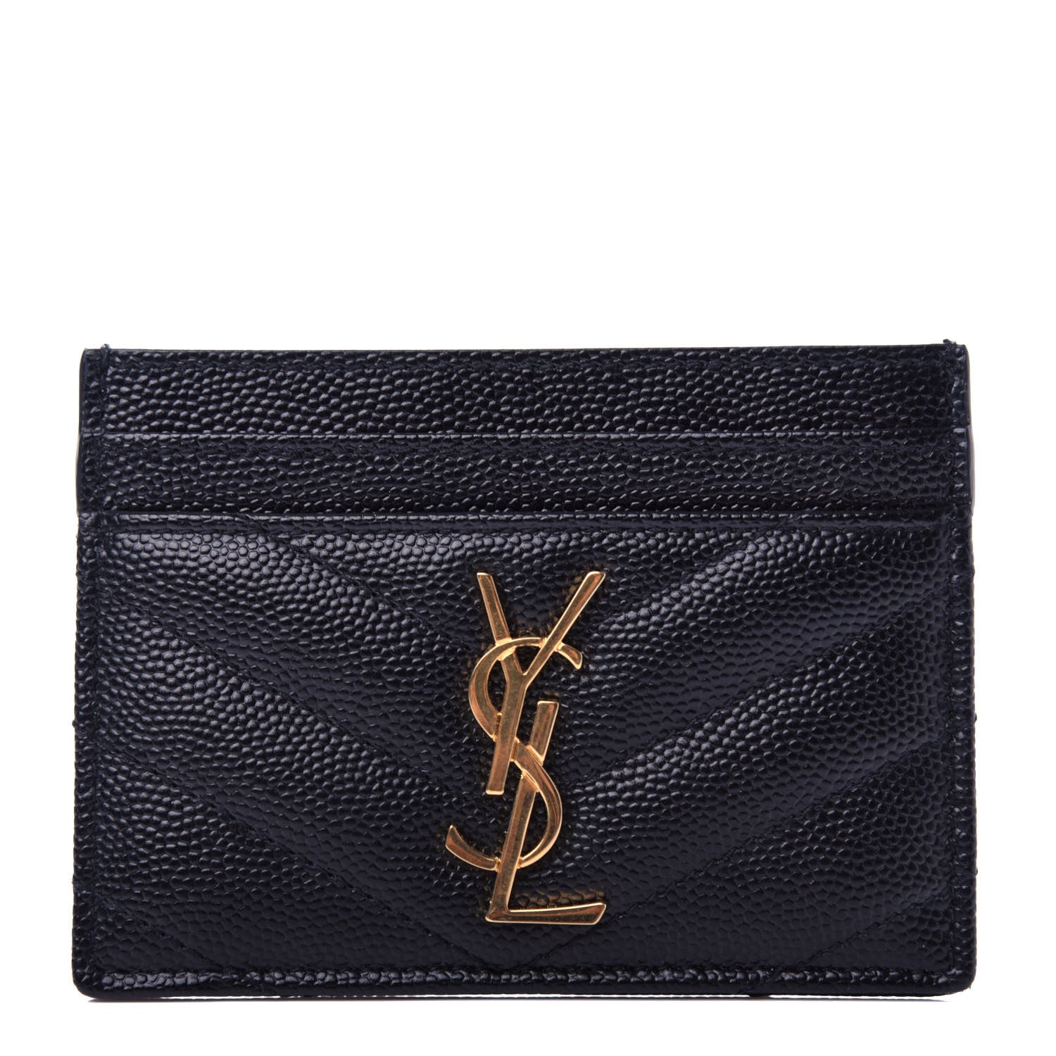 Saint Laurent Grain De Poudre Matelasse Chevron Monogram Credit Card Case Black 1 of 8