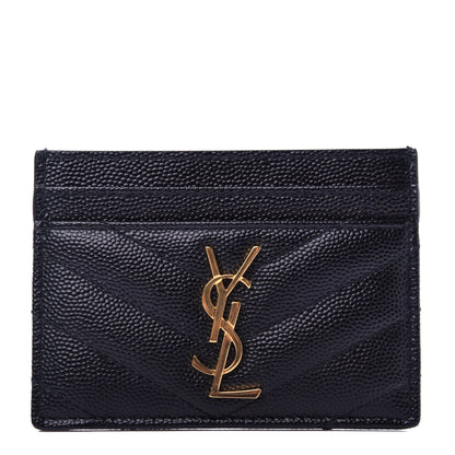 Saint Laurent Grain De Poudre Matelasse Chevron Monogram Credit Card Case Black 1 of 8