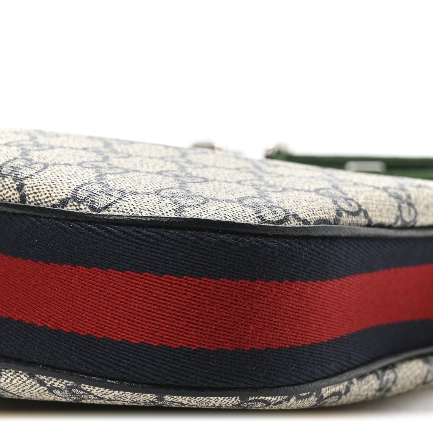 GG Supreme Monogram Textured Calfskin Web Small Attache Shoulder Bag Beige Blue