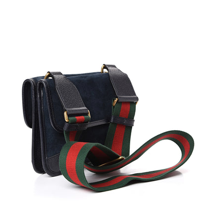 Gucci Suede Web Small Neo Vintage Double Flap Messenger Bag Blue 2 of 14