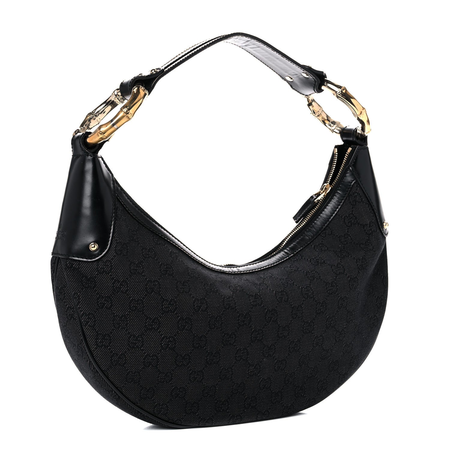 Gucci Monogram Half Moon Bamboo Ring Hobo Black 2 of 15