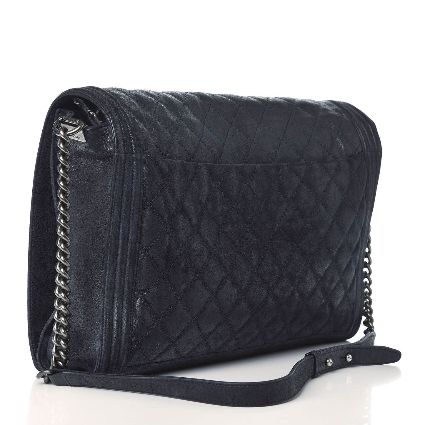 Iridescent Calfskin Quilted XL Gentle Boy Flap Blue