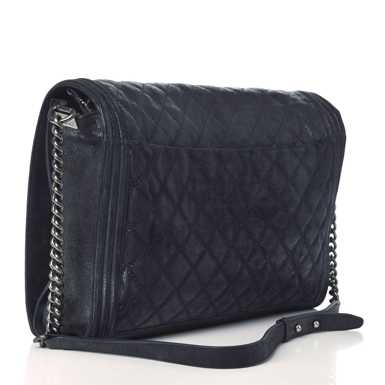 Chanel Iridescent Calfskin Quilted XL Gentle Boy Flap Blue 3 of 10