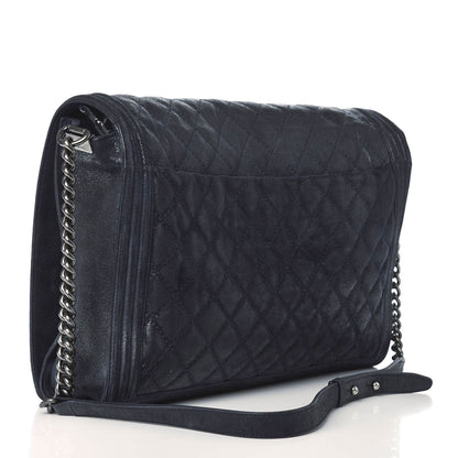 Chanel Iridescent Calfskin Quilted XL Gentle Boy Flap Blue 3 of 10