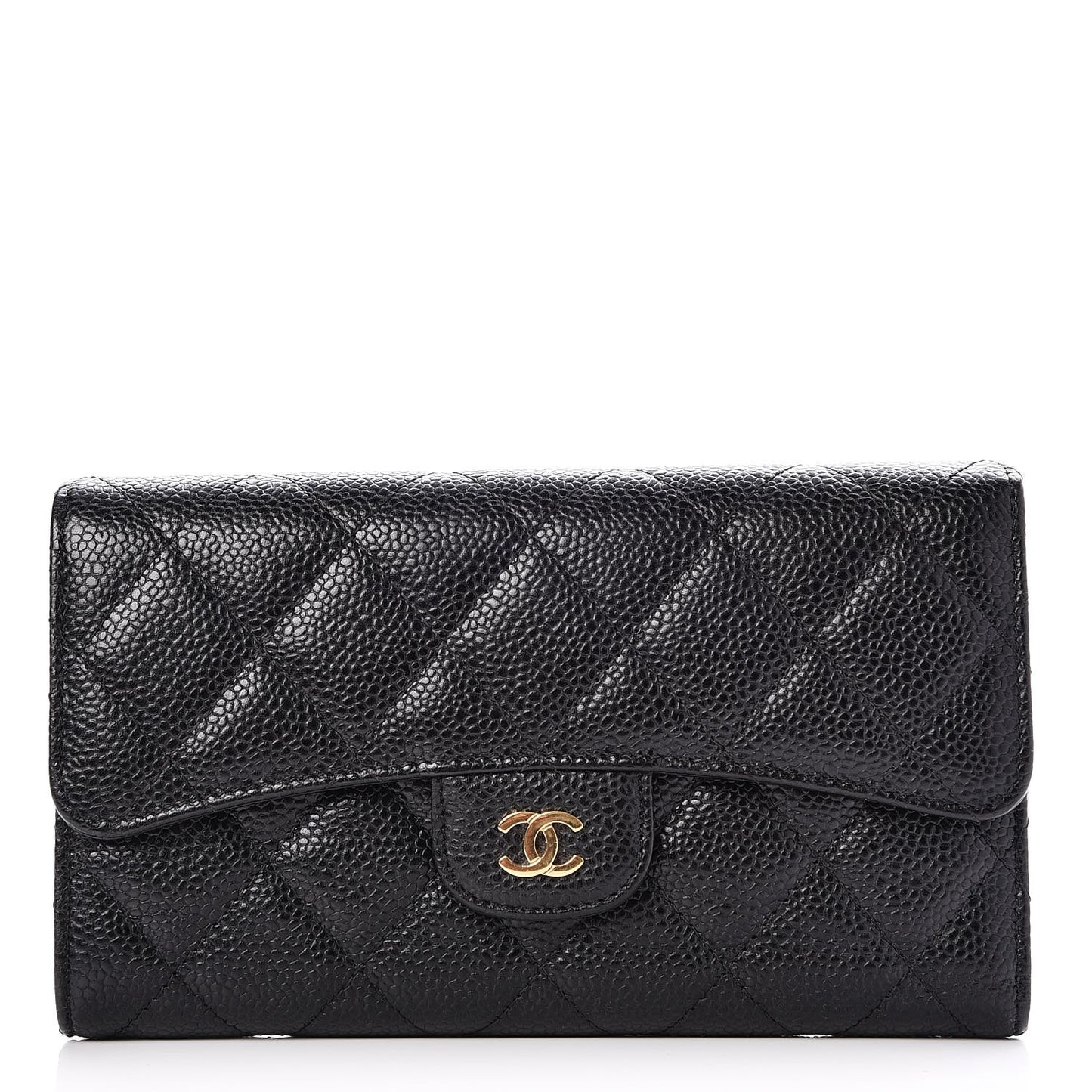 Caviar Quilted Large Flap Wallet Black