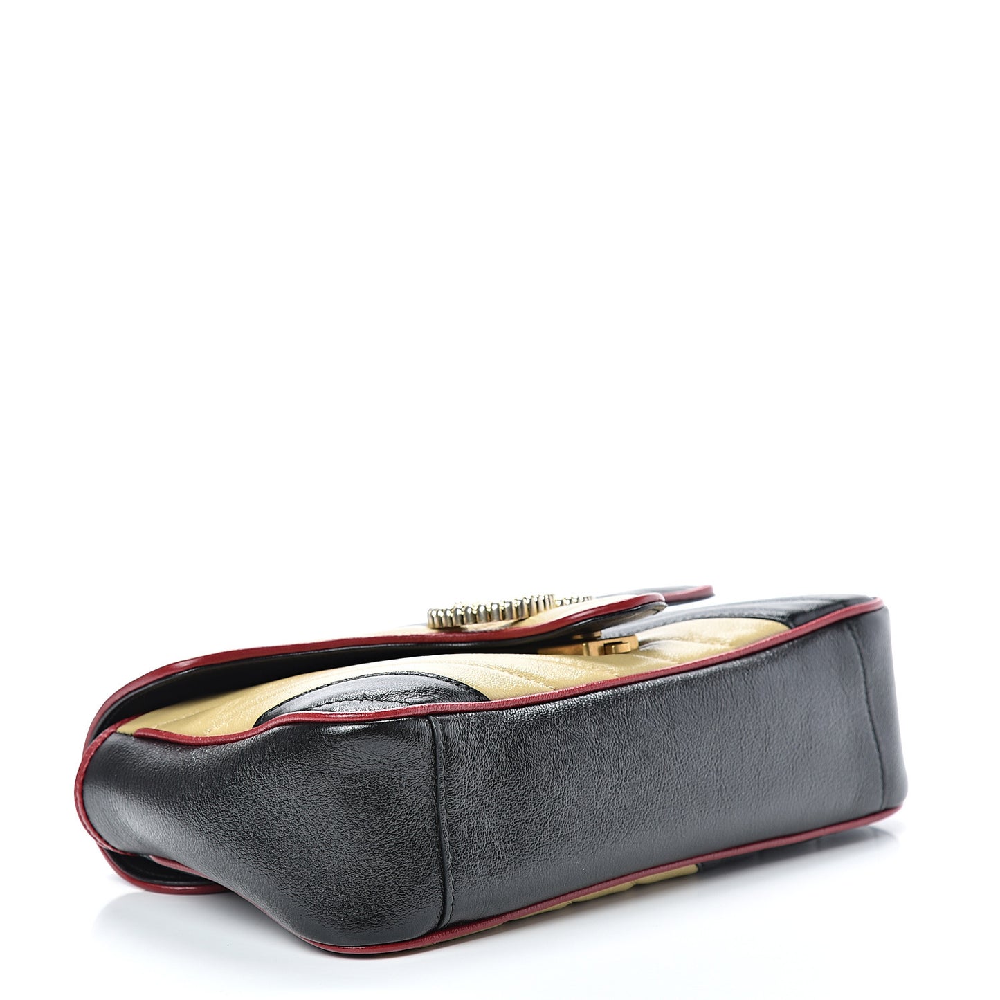 Vintage Effect Calfskin Matelasse Diagonal Striped Small Torchon GG Marmont Shoulder Bag Black Beige