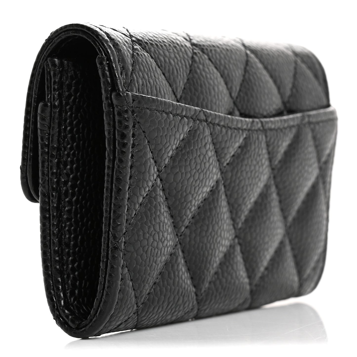 Caviar Quilted Flap Card Holder Wallet Black