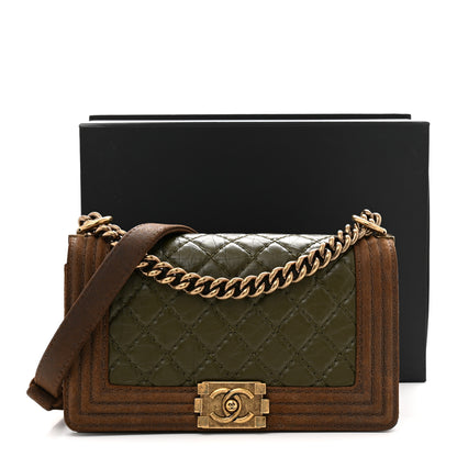 Chanel Suede Calfskin Quilted Medium Boy Flap Green Brown 13 of 13