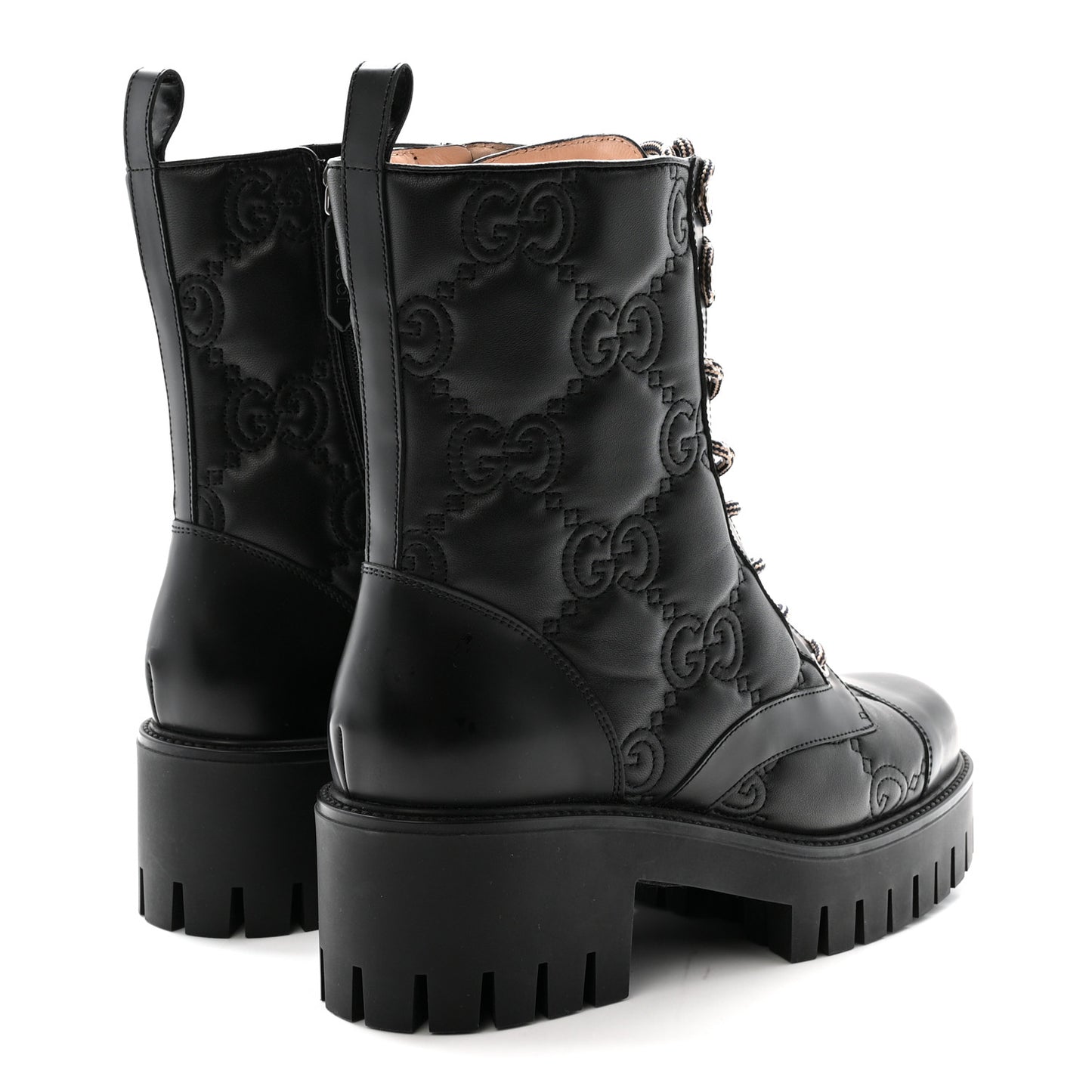 Cordovan Lux Nappa GG Matelasse Lace Up 60mm Combat Boots 40 Black