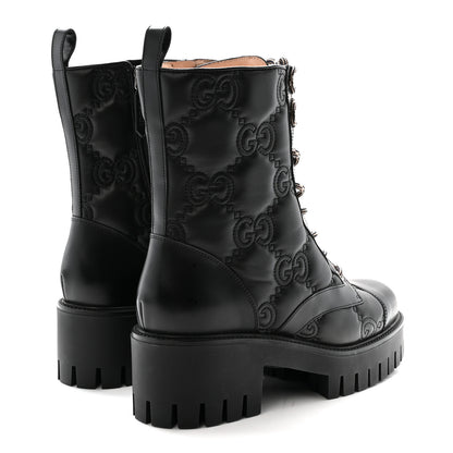 Gucci Cordovan Lux Nappa GG Matelasse Lace Up 60mm Combat Boots 40 Black 5 of 9