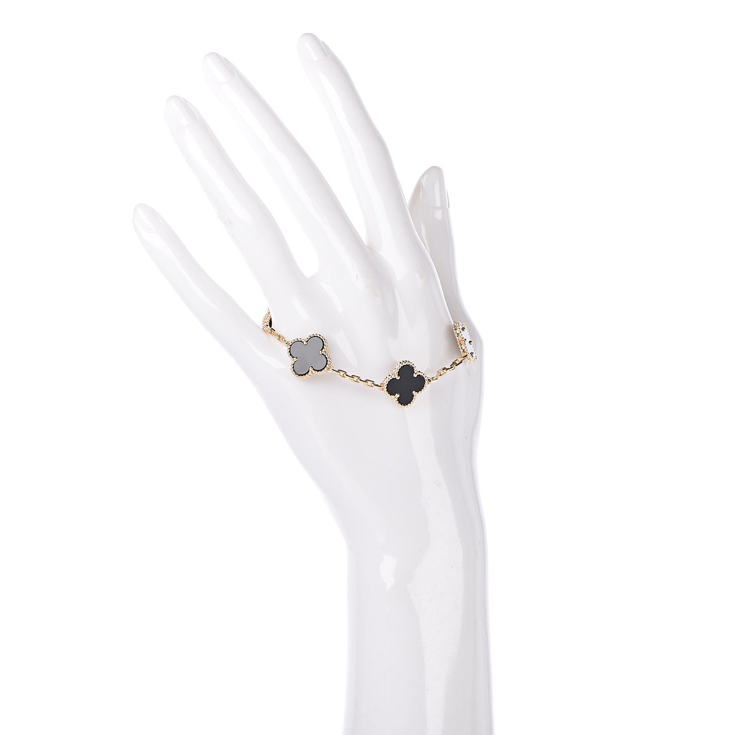 18K Yellow Gold Black Onyx 5 Motifs Vintage Alhambra Bracelet