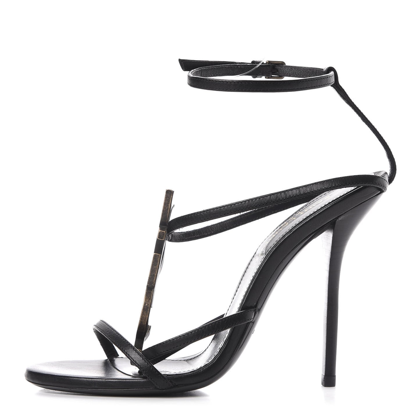 Calfskin Cassandra Palm Logo 110 Ankle Strap Sandals 36 Black
