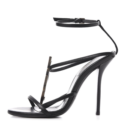 Saint Laurent Calfskin Cassandra Palm Logo 110 Ankle Strap Sandals 36 Black 1 of 7