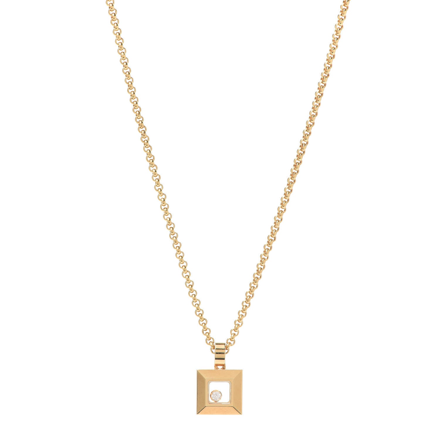 Chopard 18K Yellow Gold Diamond Happy Diamonds Square Pendant Necklace 1 of 5