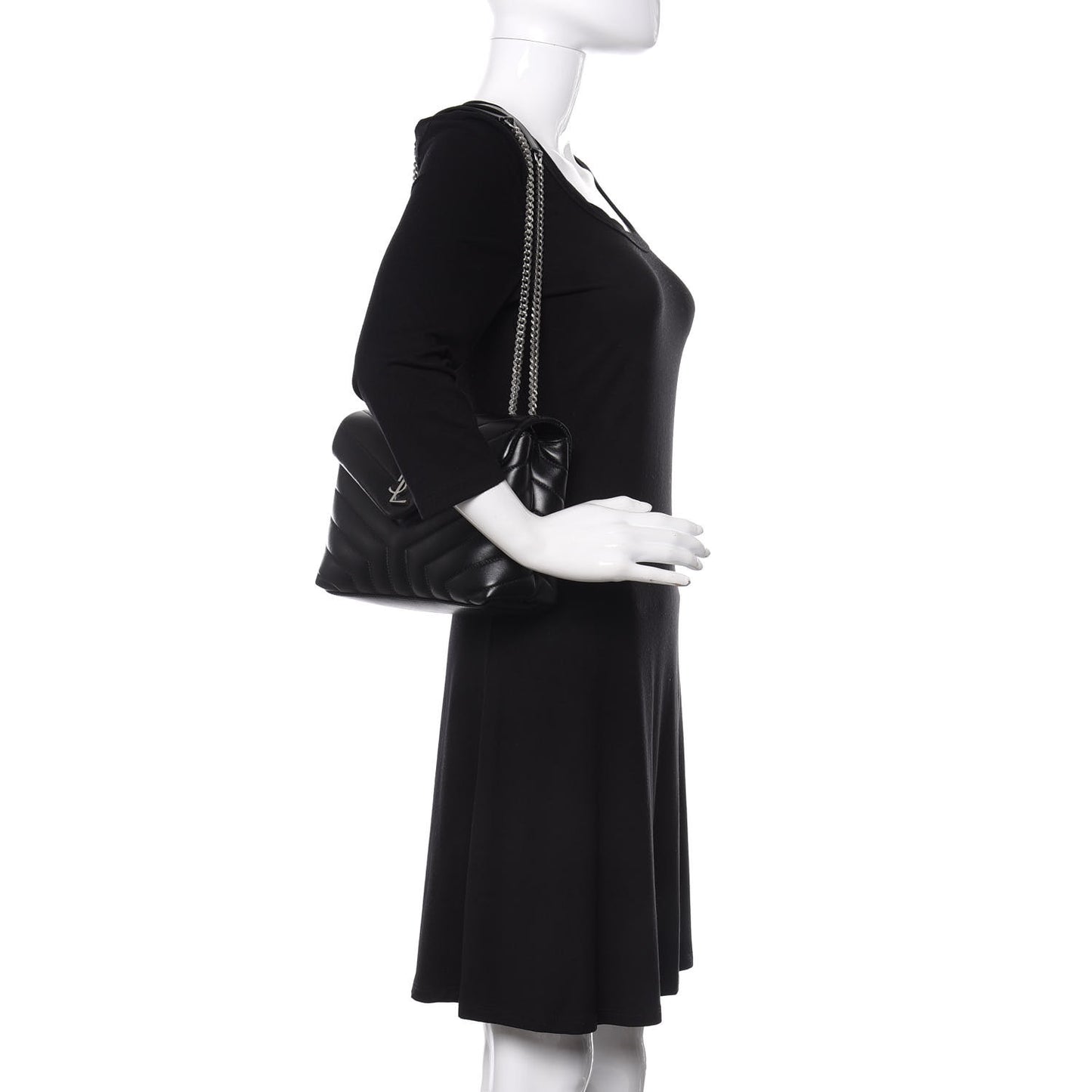 Calfskin Y Quilted Monogram Small Loulou Chain Satchel Black