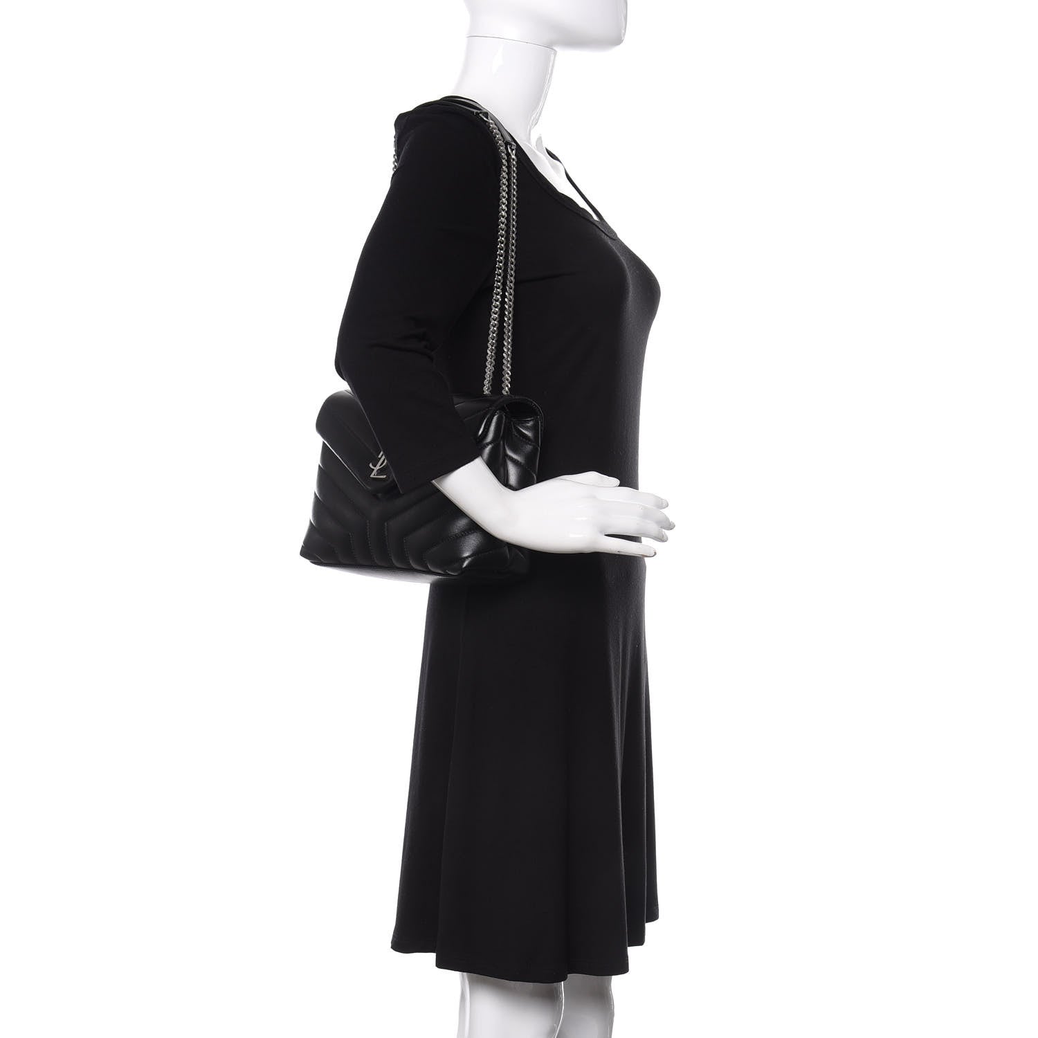 Saint Laurent Calfskin Y Quilted Monogram Small Loulou Chain Satchel Black 2 of 9
