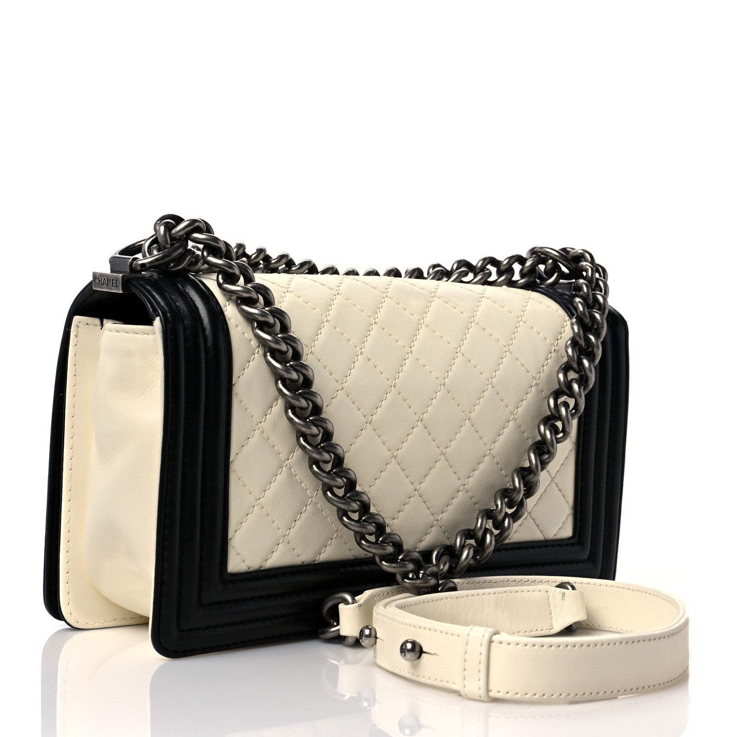 Chanel Lambskin Quilted Medium Boy Flap White Black 2 of 9