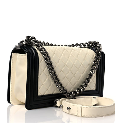 Chanel Lambskin Quilted Medium Boy Flap White Black 2 of 9