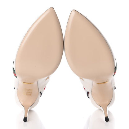 Gucci Malaga Kid Web Bee Star Embroidered Sylvie High Heel Slingback Pumps 39.5 White 6 of 10