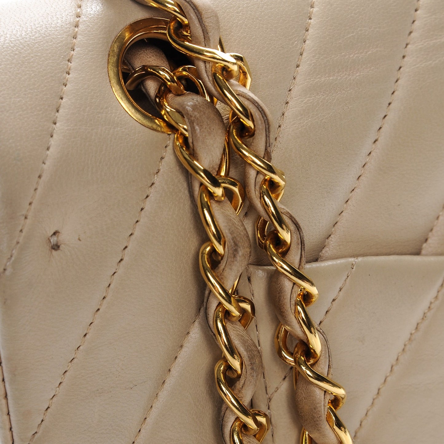 Lambskin Chevron Quilted Medium Double Flap Beige