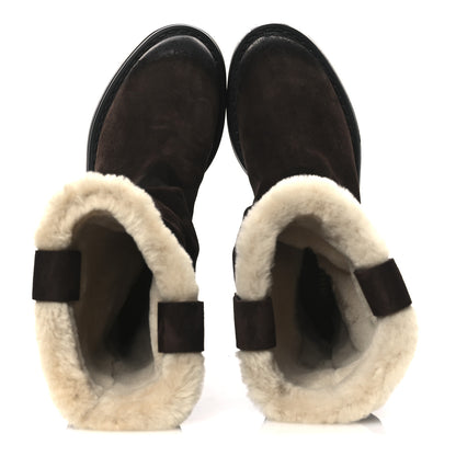 Miu Miu Suede Shearling Vintage Effect Mid Calf Boots 38 Morro 2 of 10