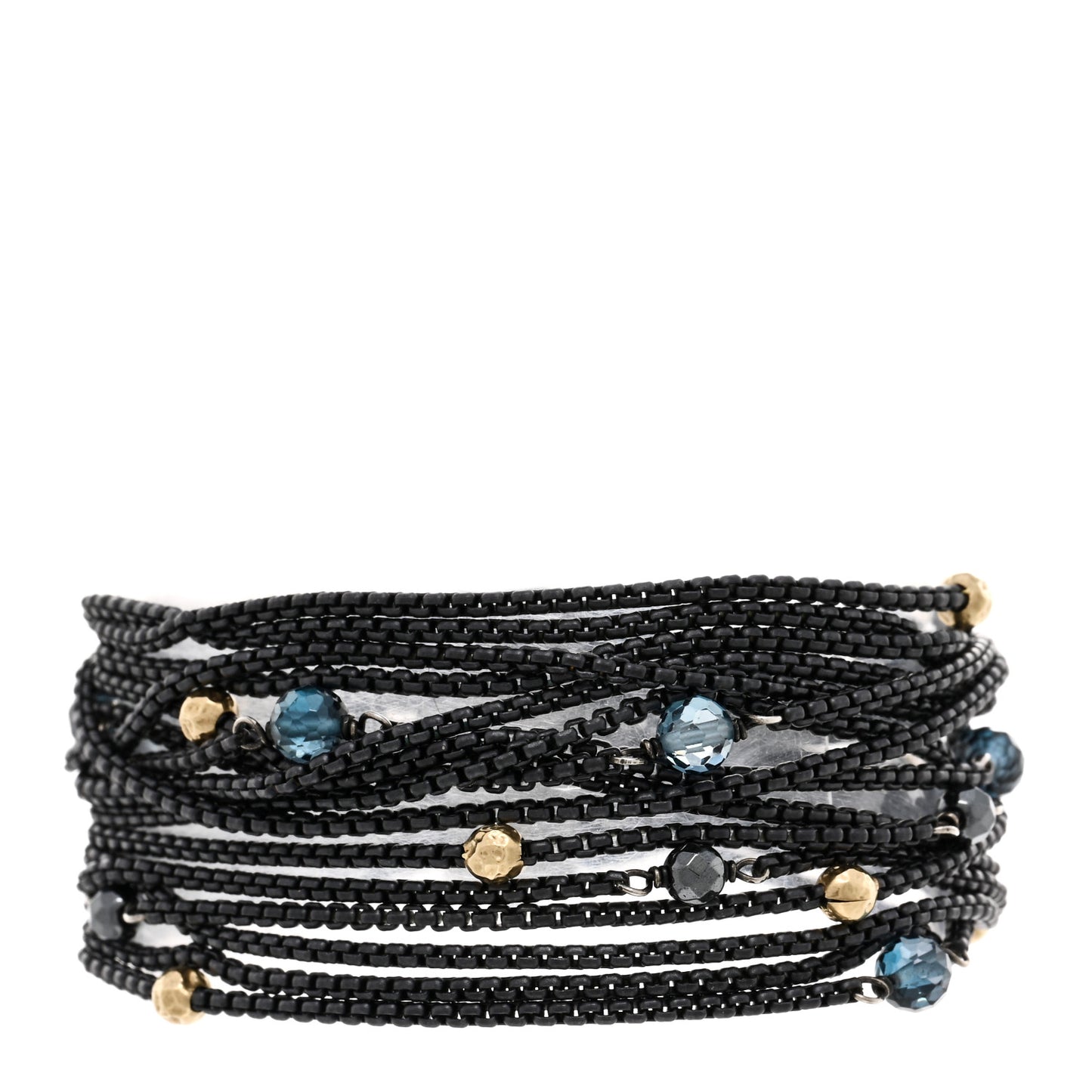 Blackened Sterling Silver 18K Yellow Gold Blue Topaz Hematine Multi-Chain Bracelet