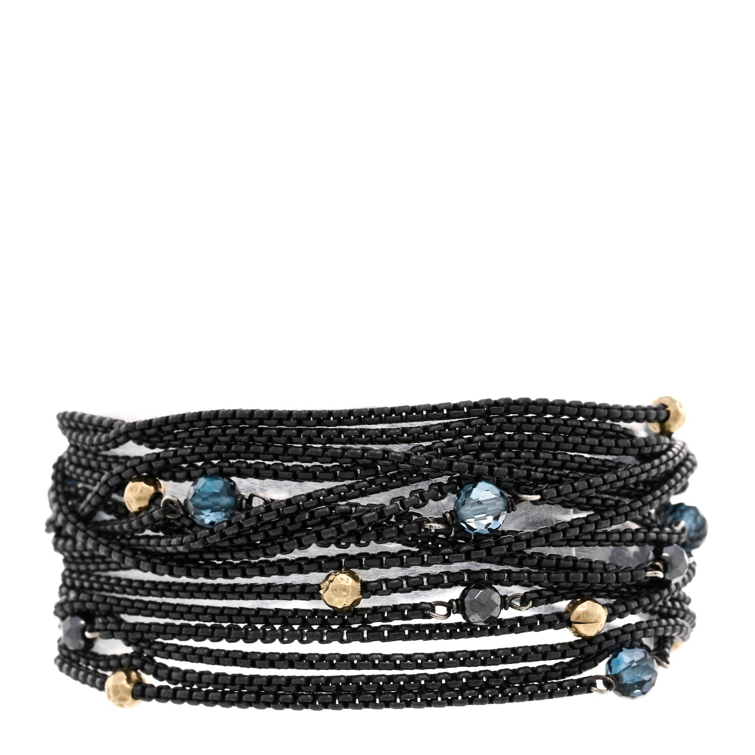 David Yurman Blackened Sterling Silver 18K Yellow Gold Blue Topaz Hematine Multi-Chain Bracelet 1 of 3