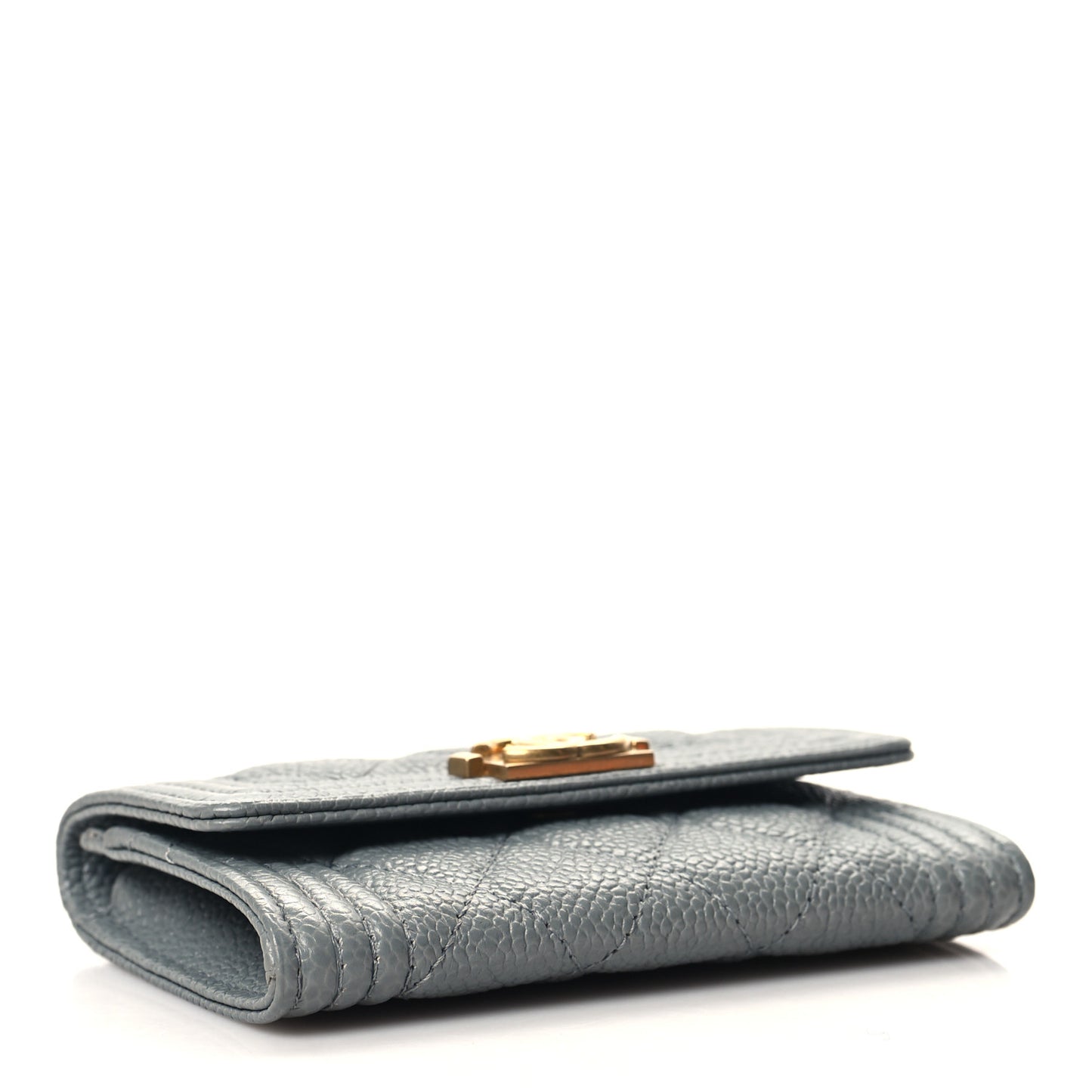 Caviar Quilted Boy Flap Card Holder Grey