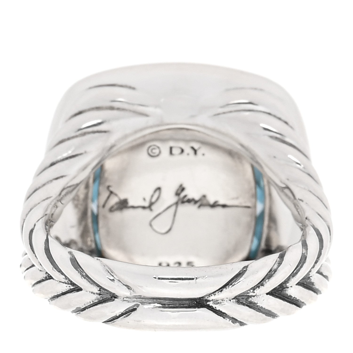 David Yurman Sterling Silver Diamond Blue Topaz 14mm Albion Ring 52 6 3 of 4