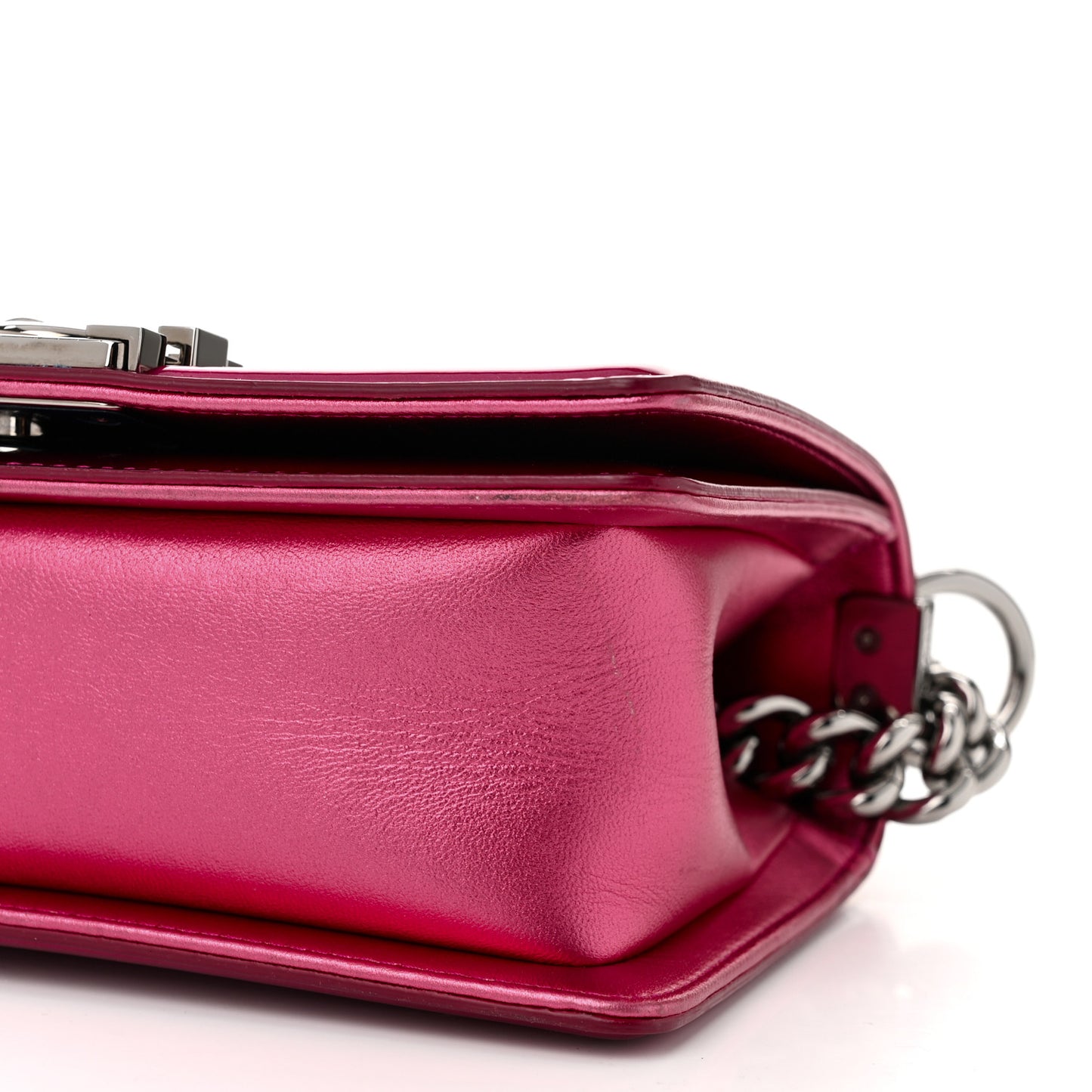 Metallic Patent Calfskin Quilted Small Boy Flap Pink