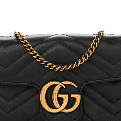 Gucci Calfskin Matelasse Super Mini GG Marmont Shoulder Bag Black 8 of 10