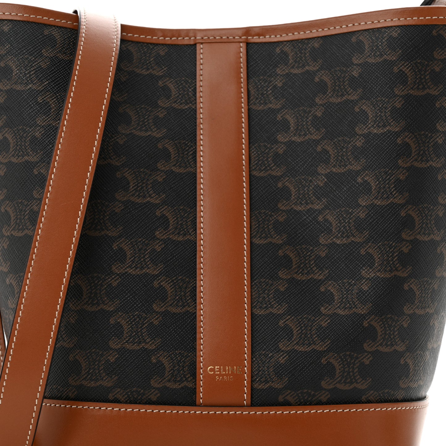 Triomphe Canvas Calfskin Small Bucket Bag Tan