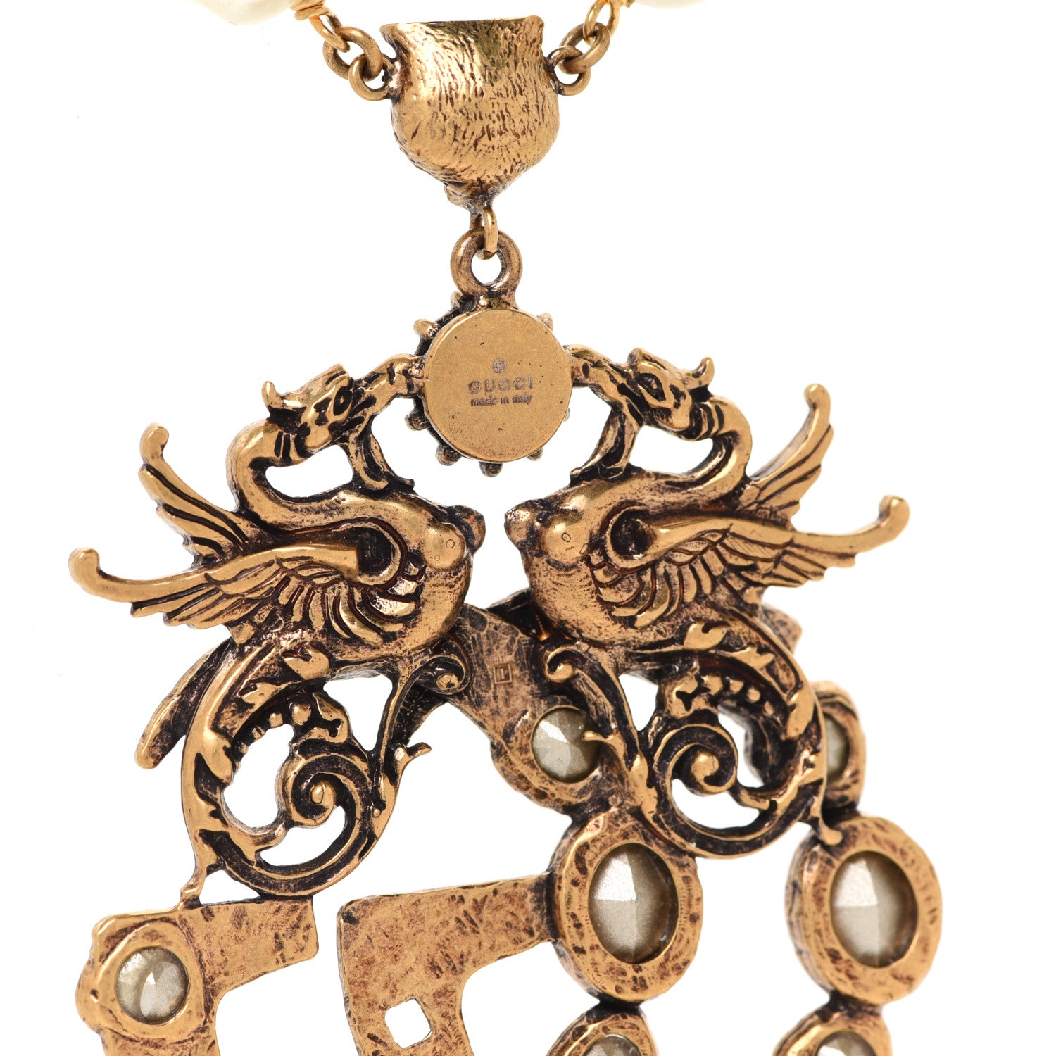 Gucci Crystal Pearl Marmont Dragon Necklace Aged Gold Multicolor 6 of 7