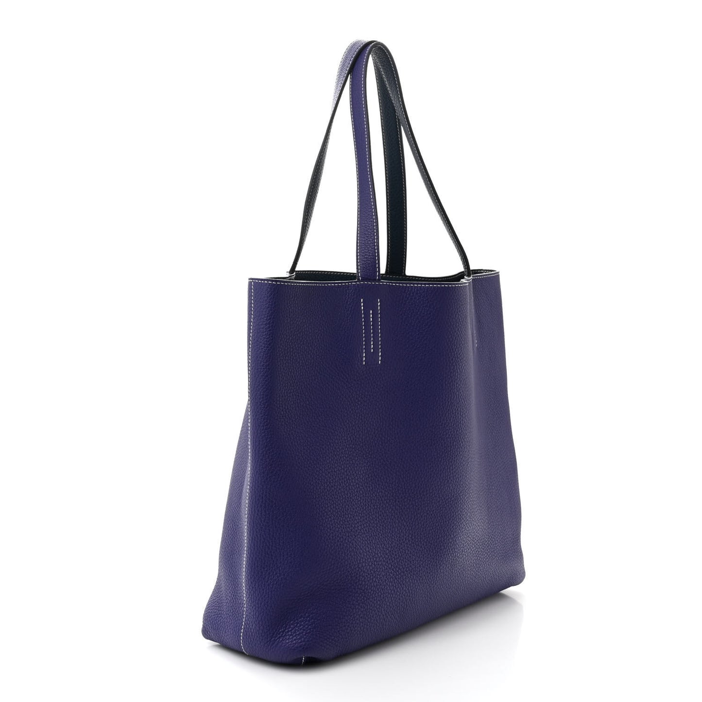 Taurillon Clemence Double Sens 36 Reversible Tote Iris Bleu De Malte