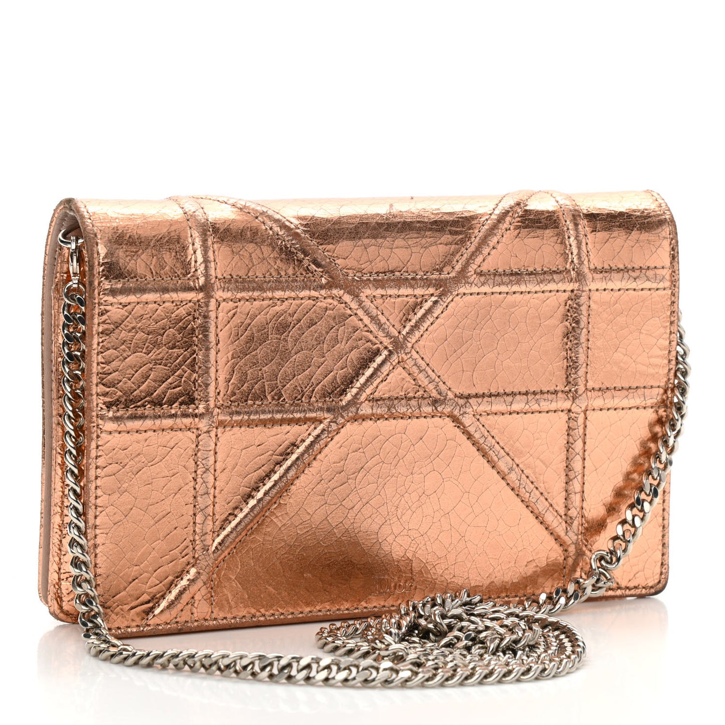 Metallic Ceramic Effect Deerskin Diorama Wallet on Chain Pouch Gold