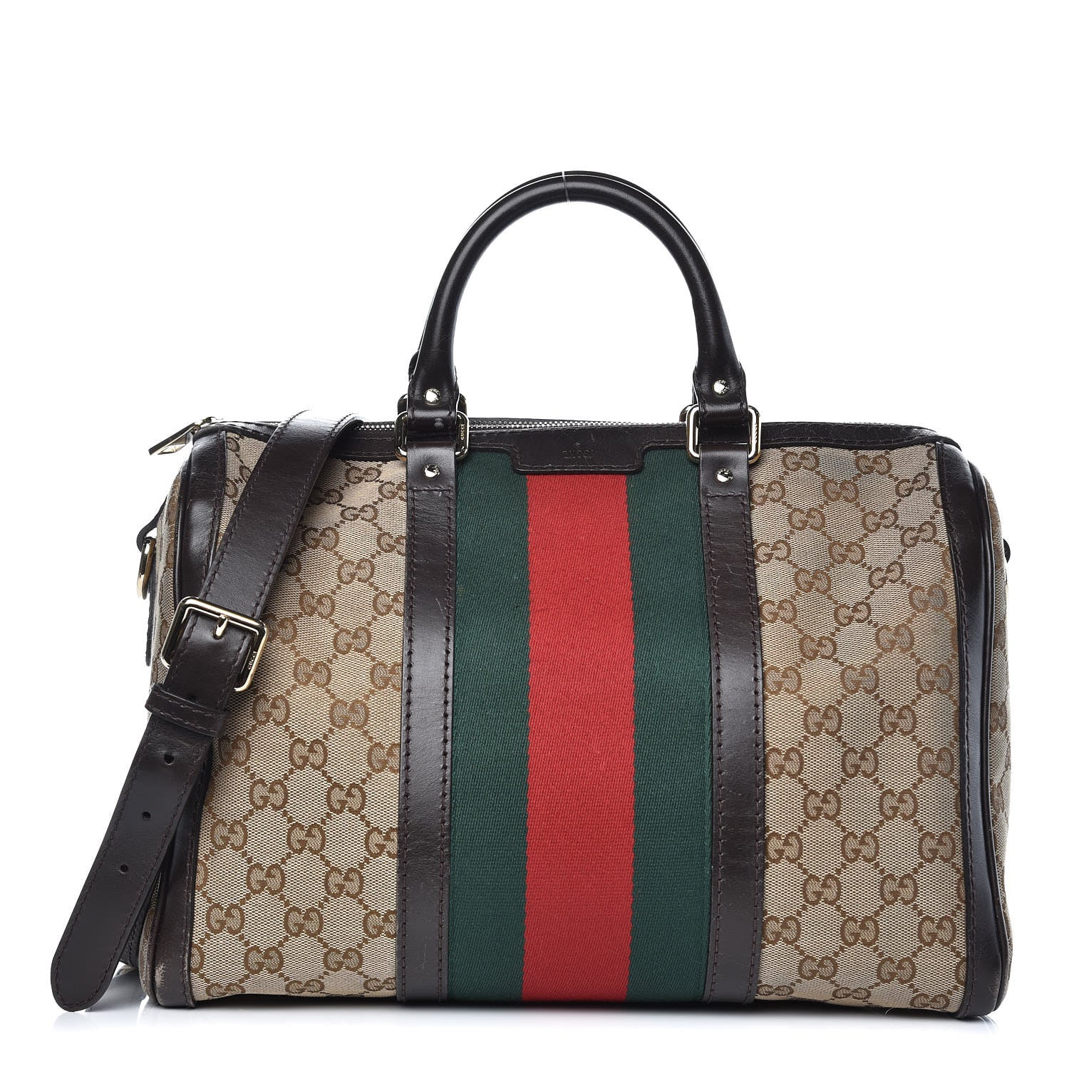 Gucci Monogram Vintage Web Medium Boston Dark Brown 1 of 19