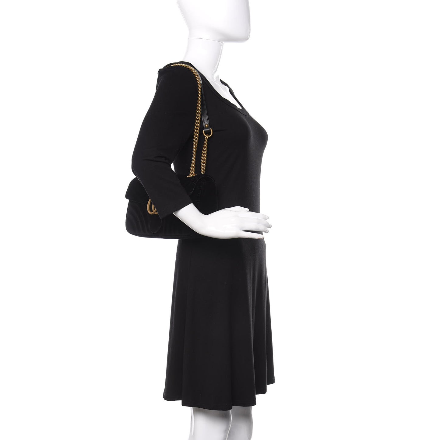 Velvet Matelasse Small GG Marmont Shoulder Bag Black